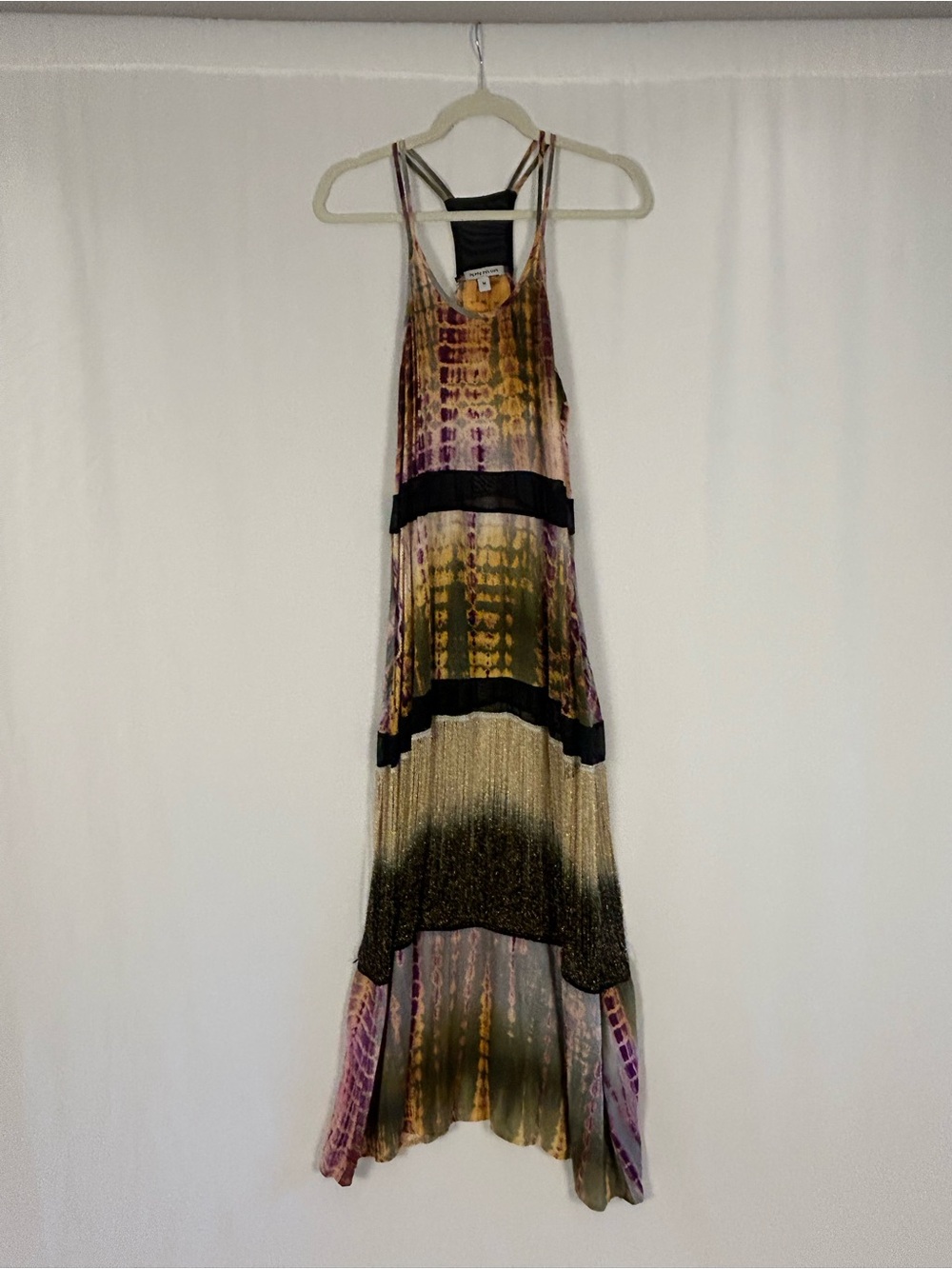 Peppe Peluso Y2K Tie Dye Fringe Maxi Dress Sheer Boho Medium